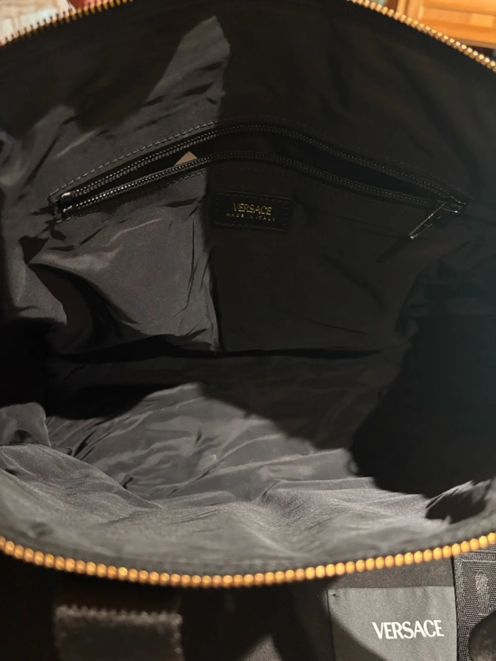 Versace Black Nylon Duffel Bag with Gold Medusa Accent - Picture 4 of 5